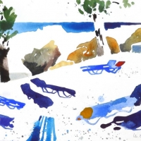 Liegestühle am Strand, Kreta, 2013